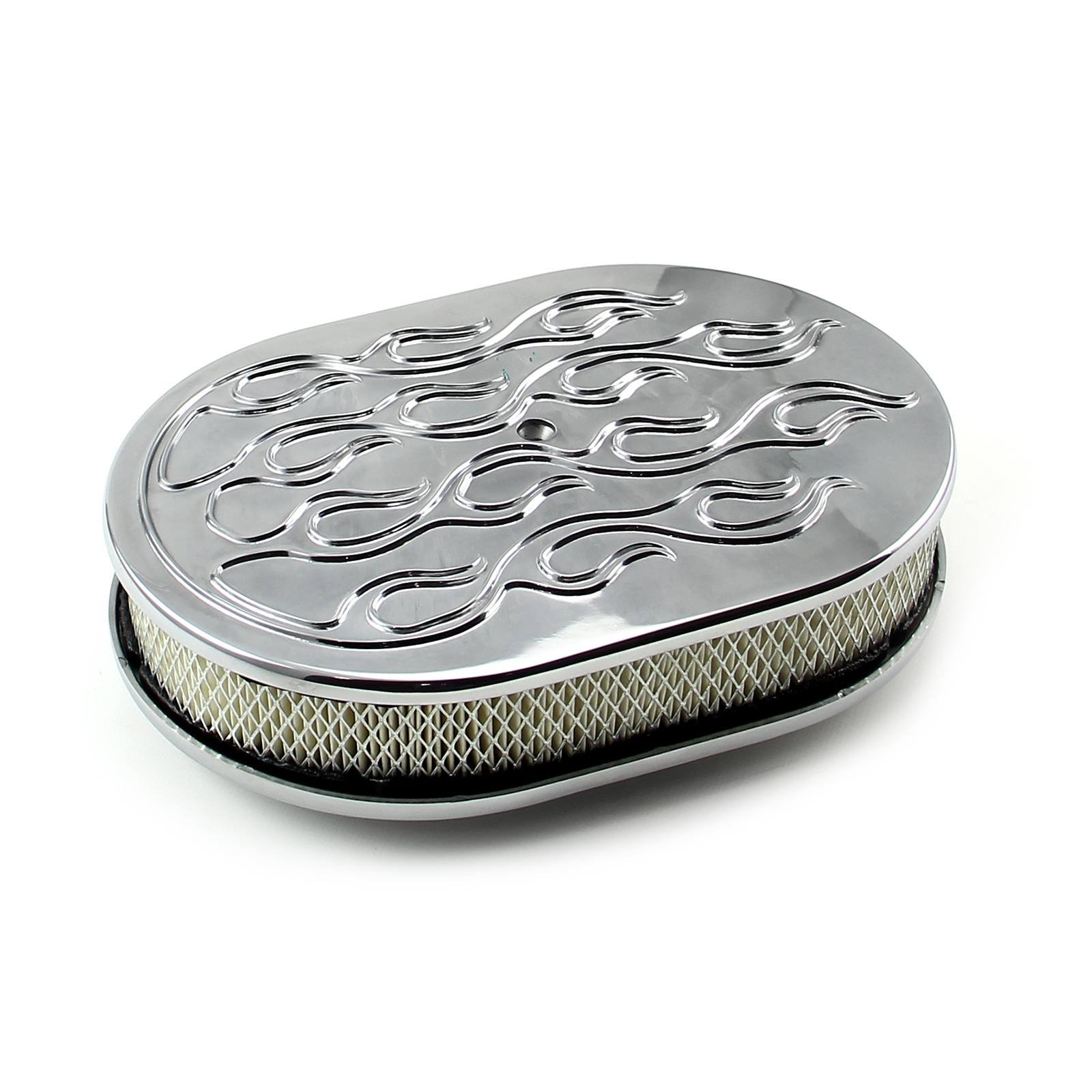 Speedmaster® PCE104.1005.05 12" x 2" Oval Flamed Polished Aluminum Air Cleaner Kit