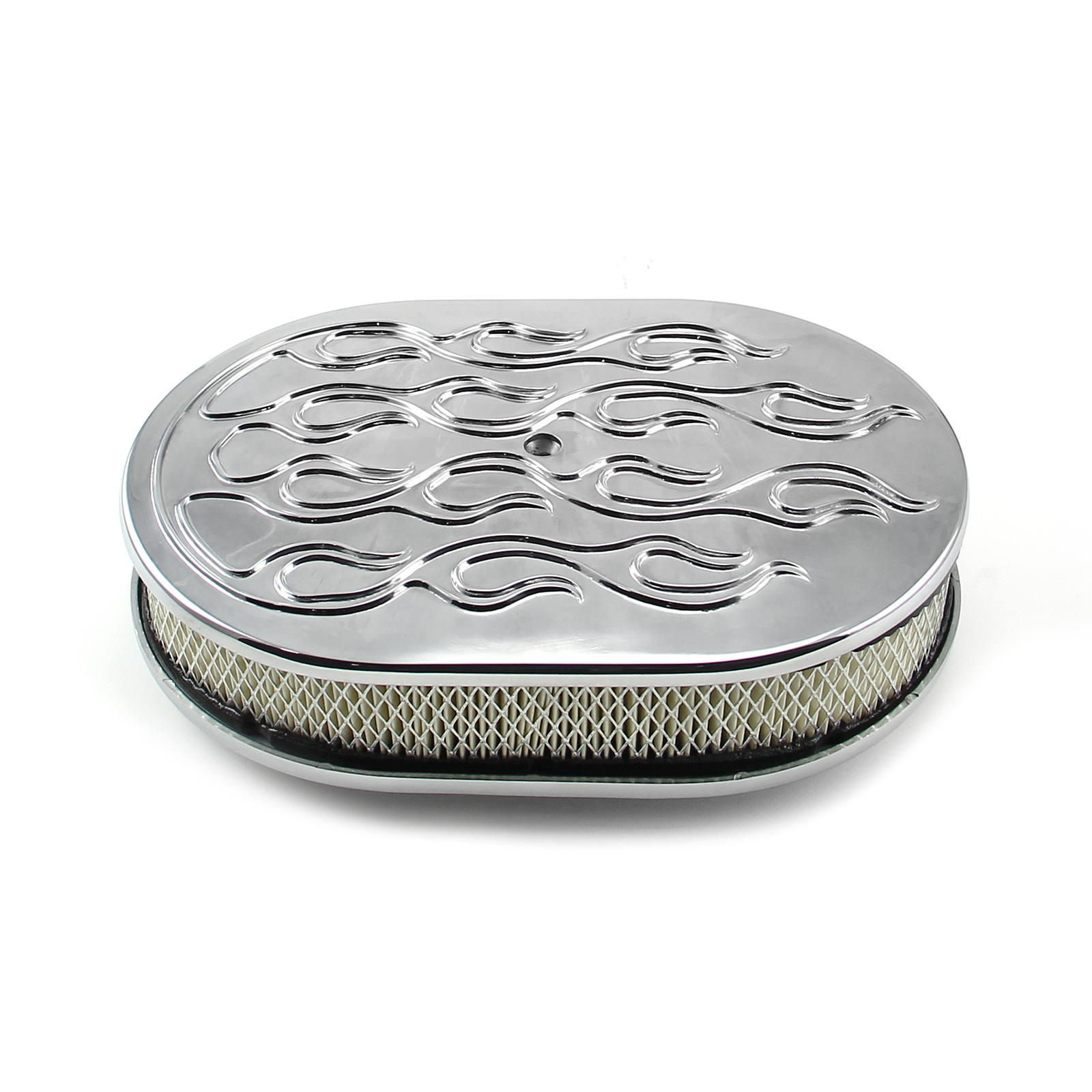 Speedmaster® PCE104.1005.05 12" x 2" Oval Flamed Polished Aluminum Air Cleaner Kit