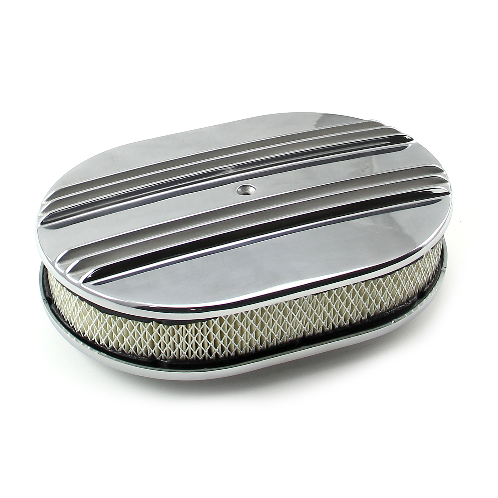 Speedmaster® PCE104.1005.03 12" x 2" Oval Classic Center Finned Polished Aluminum Air Cleaner Kit