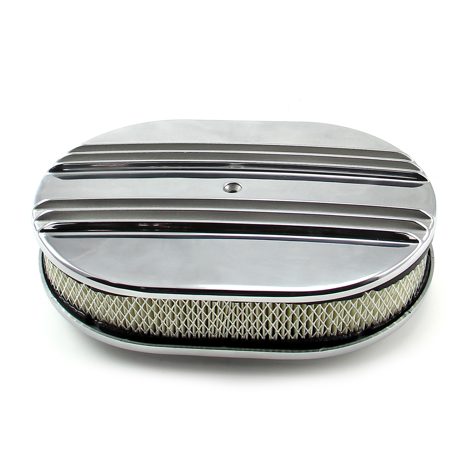 Speedmaster® PCE104.1005.03 12" x 2" Oval Classic Center Finned Polished Aluminum Air Cleaner Kit