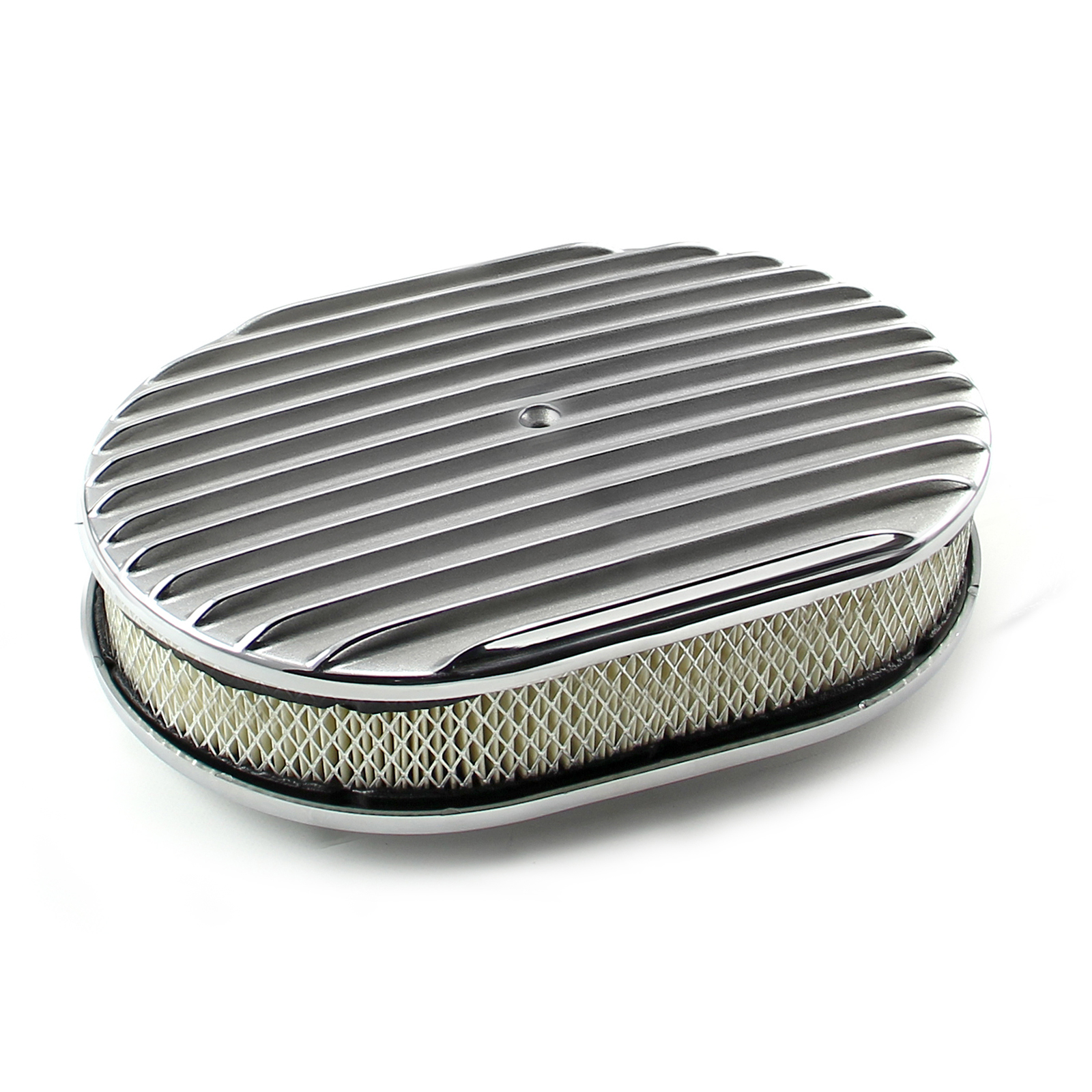 Speedmaster® PCE104.1005.04 12" x 2" Oval Classic Finned Polished Aluminum Air Cleaner Kit