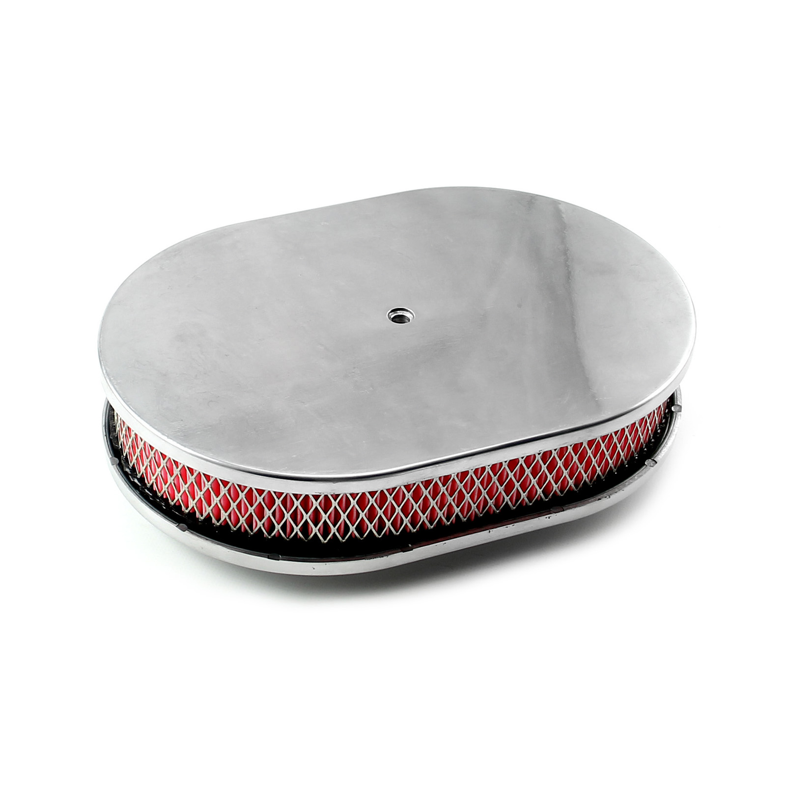 Speedmaster® PCE104.1018 12" x 2" Oval Plain Polished Aluminum Air Cleaner Kit - Red Filter