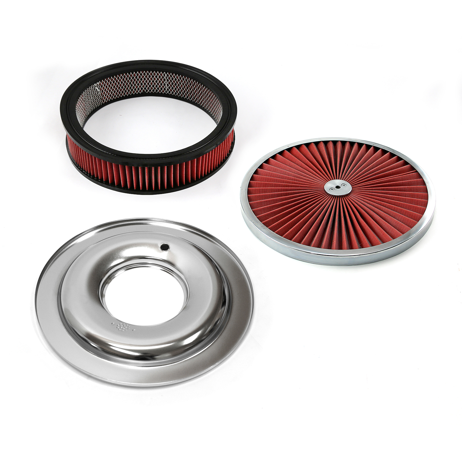 Speedmaster® PCE104.1030.06 14" x 3" Washable Element Extreme Top w/Chrome Ring Flat Base Air Cleaner Kit
