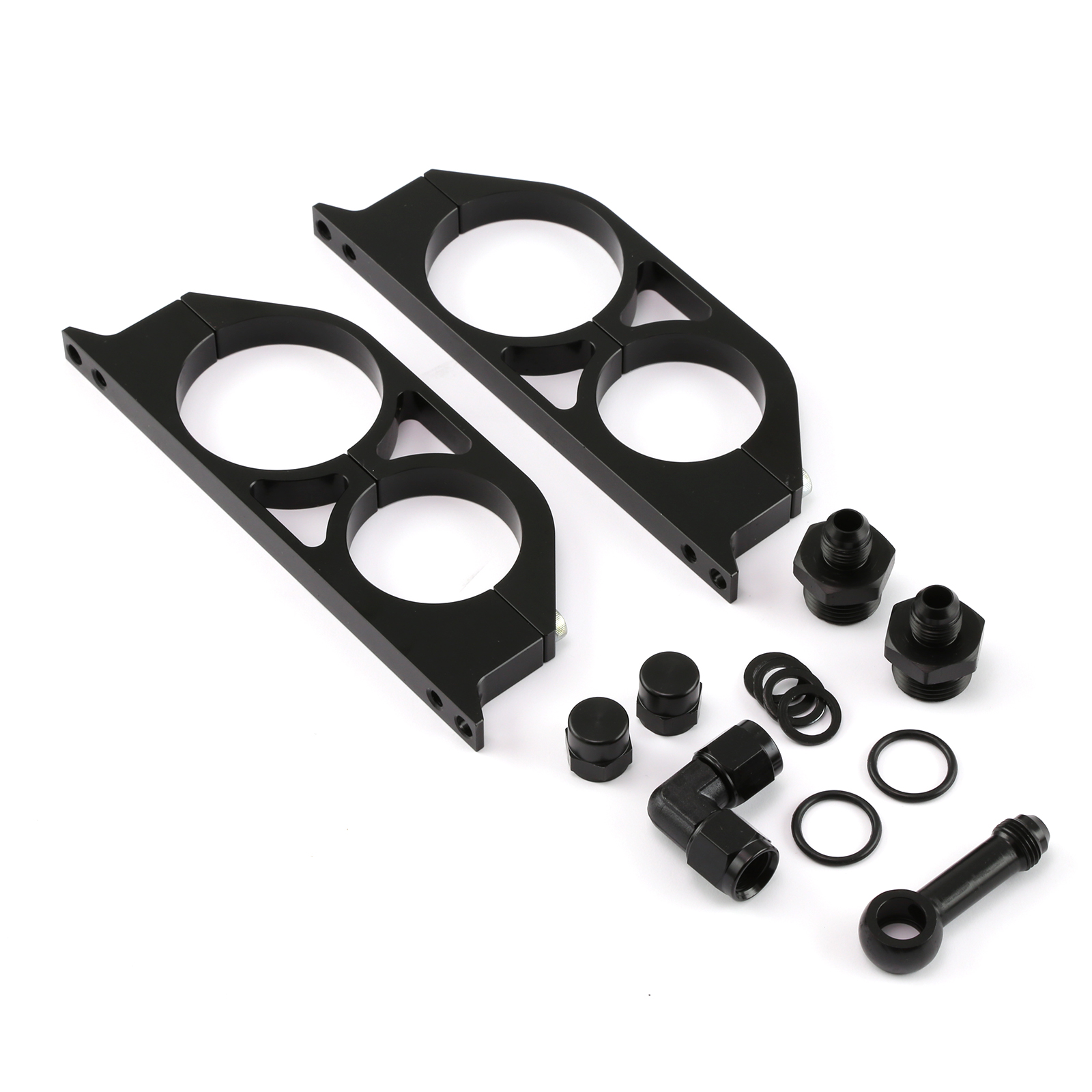 Speedmaster® PCE142.1005 044 EFI Fuel Pump & Filter Dual Mounting Bracket Set Black Anodized Aluminum