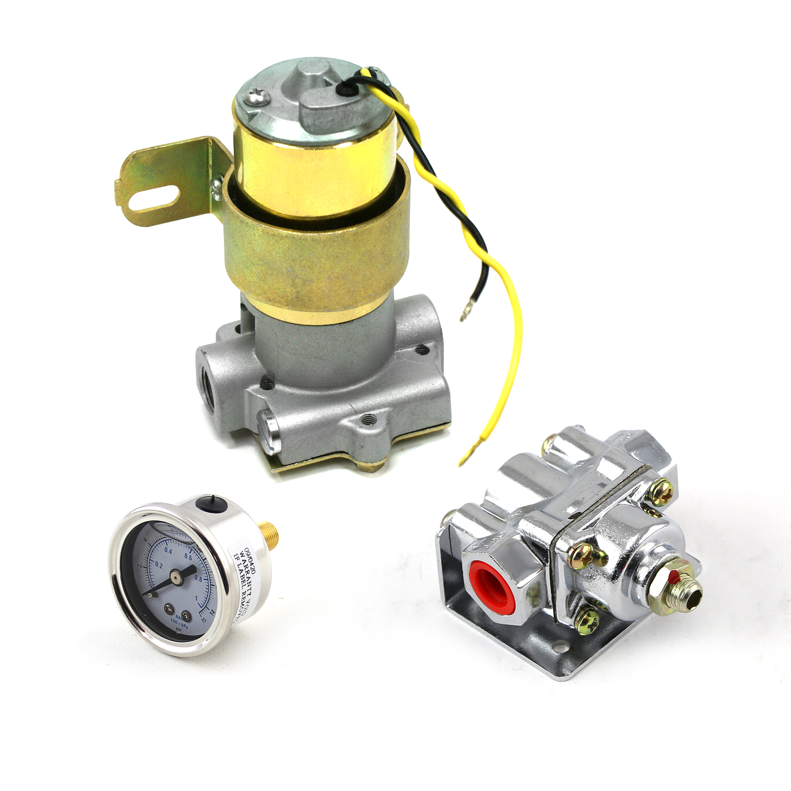 95 Gph Universal Electric Fuel Pump Chrome Regulator & Gauge Combo Kit