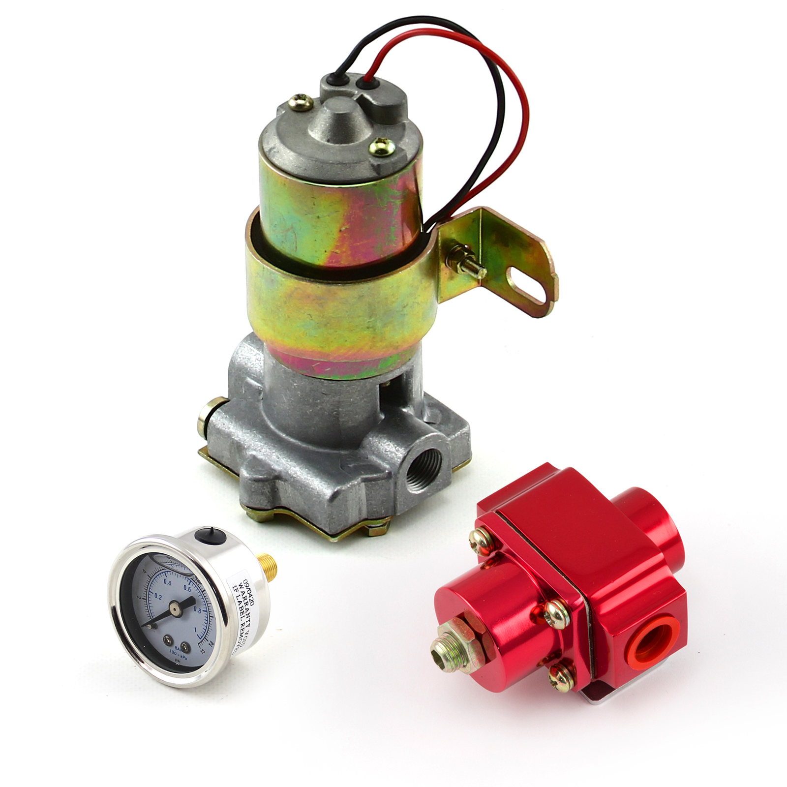 Speedmaster® PCE145.1029 140 Gph Universal Electric Fuel Pump Red Regulator & Gauge Combo Kit