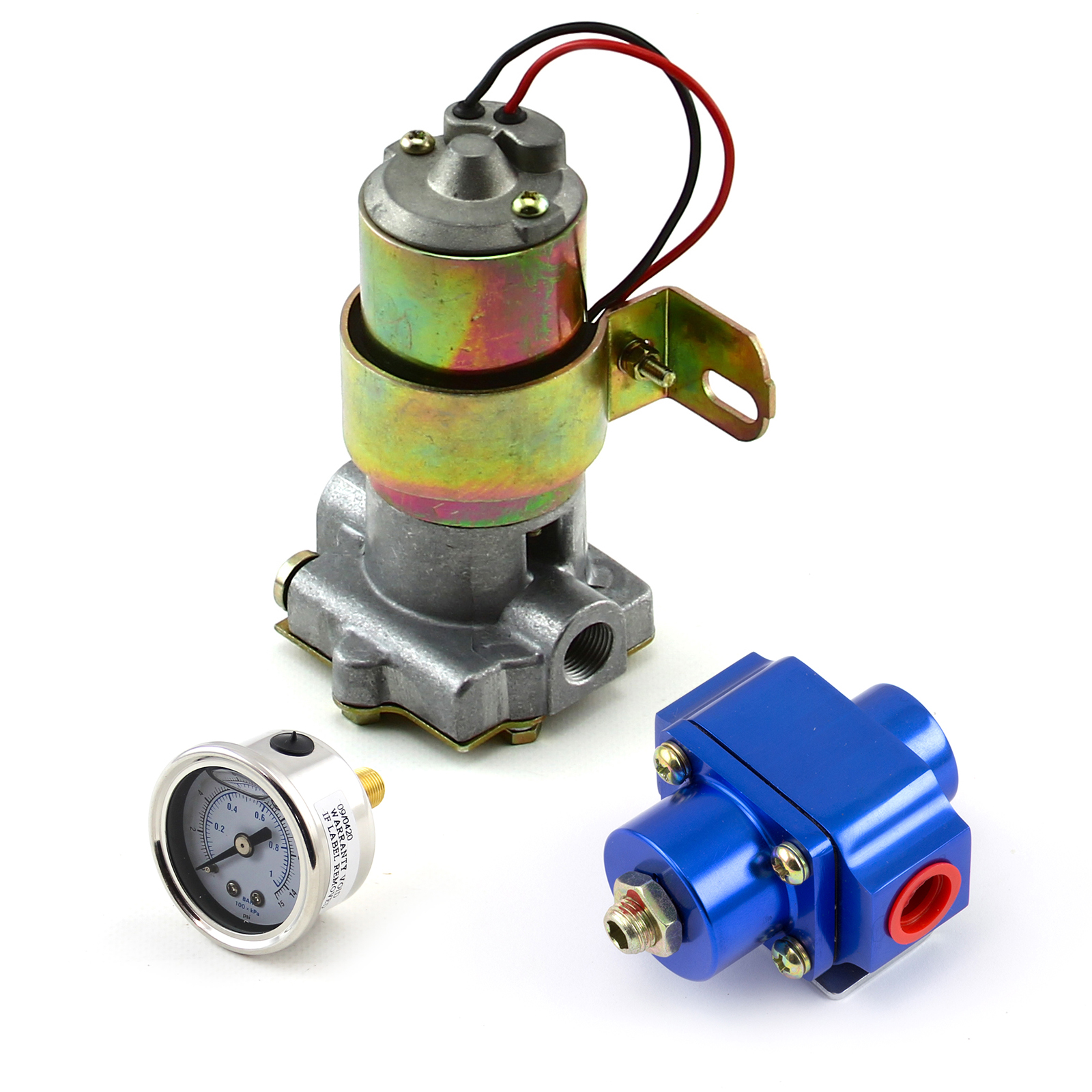 Speedmaster® PCE145.1030 140 Gph Universal Electric Fuel Pump w/ Blue Regulator & Gauge Combo Kit
