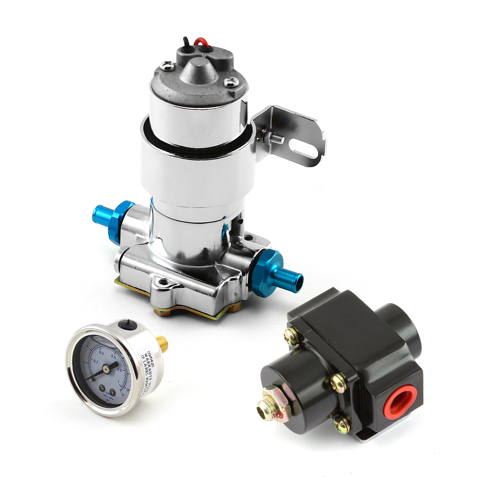 Speedmaster® PCE145.1035 140 Gph Universal Chrome Electric Fuel Pump Black Regulator & Gauge Combo Kit