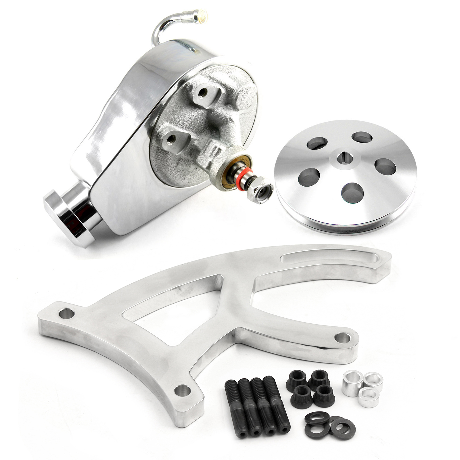 Speedmaster® PCE172.1008 Ford 302 351C Cleveland Power Steering Pump, Billet Bracket & Pulley Kit