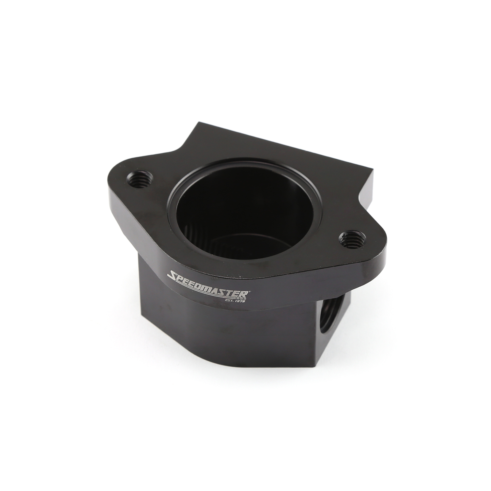 Speedmaster® PCE191.1031 Remote 0 Degree Billet Aluminum Thermostat Housing Water Neck Black