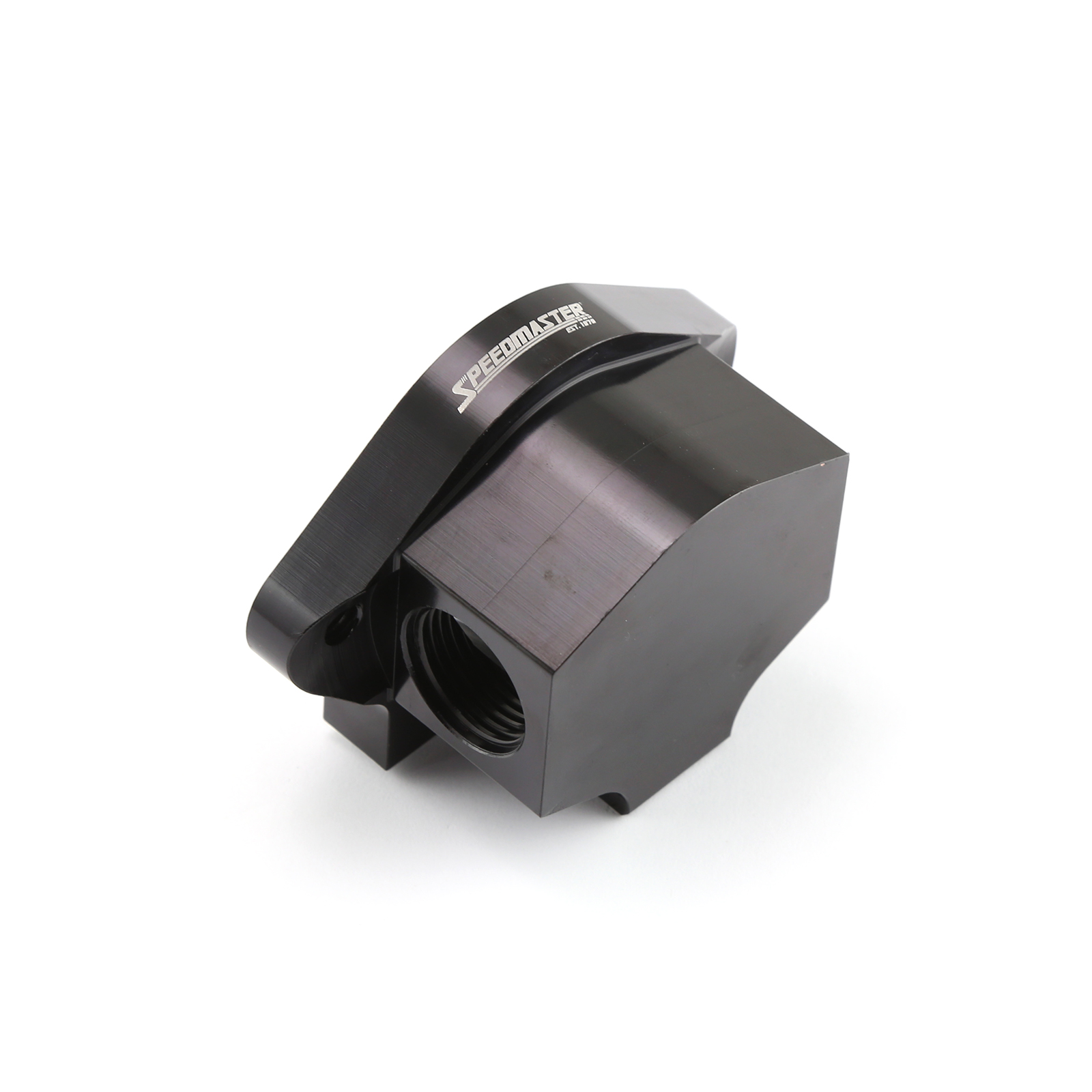 Speedmaster® PCE191.1031 Remote 0 Degree Billet Aluminum Thermostat Housing Water Neck Black
