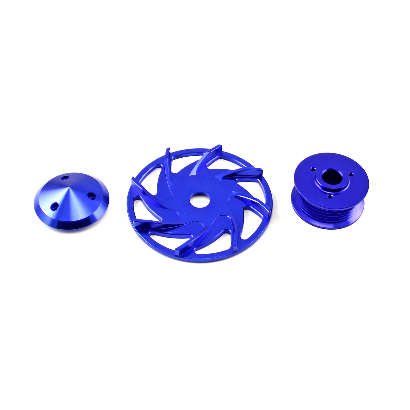 Speedmaster® PCE238.1006 Universal Chevy Ford 6 Groove Serpentine Billet Alternator Pulley & Fan Kit [Blue]