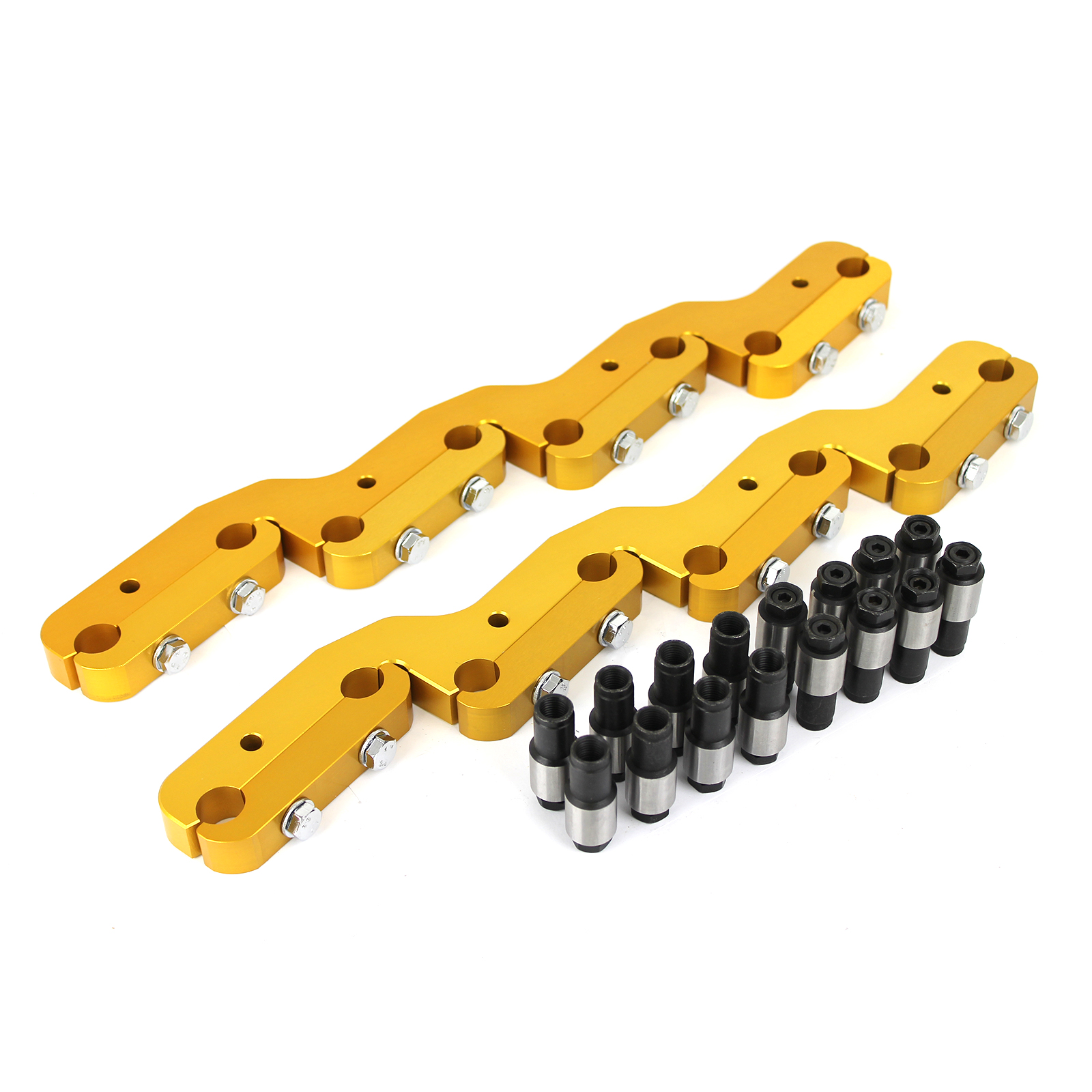 Speedmaster® PCE259.1018 Ford 351C Cleveland Rocker Stud Girdle Kit Gold With 7/16" Polylock Nuts