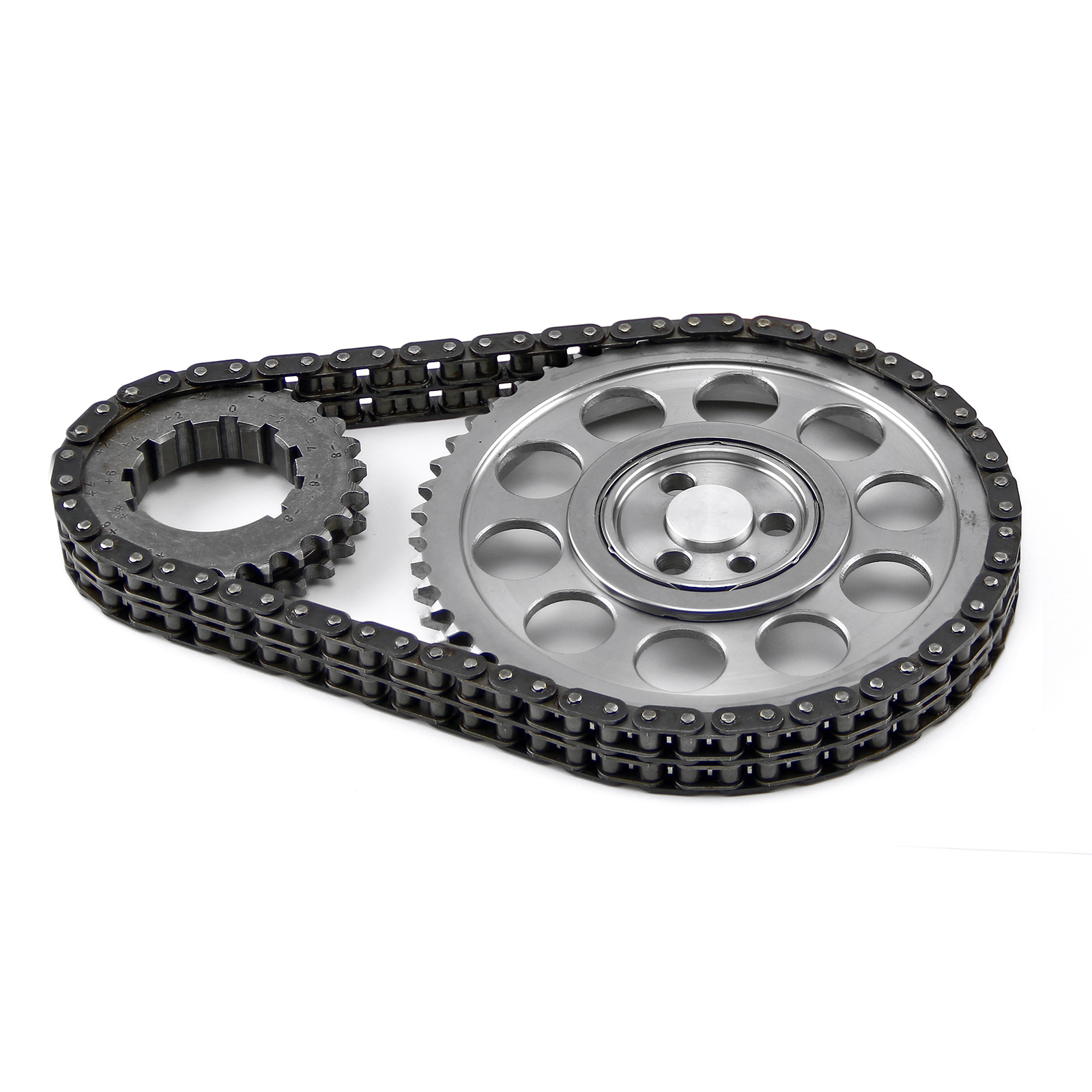 Chevy SBC 350 Late Double Roller 9 Keyway Billet Steel Timing Chain Kit