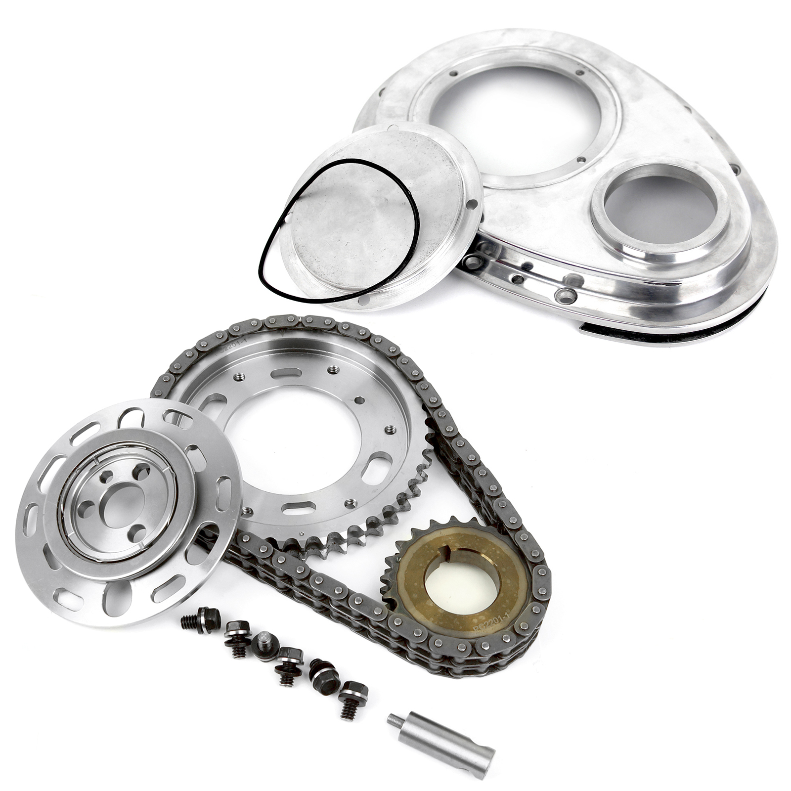 Speedmaster® PCE264.1018 Chevy SBC 350 Double Roller 2pc Adj Billet Steel Timing Chain & Cover Kit