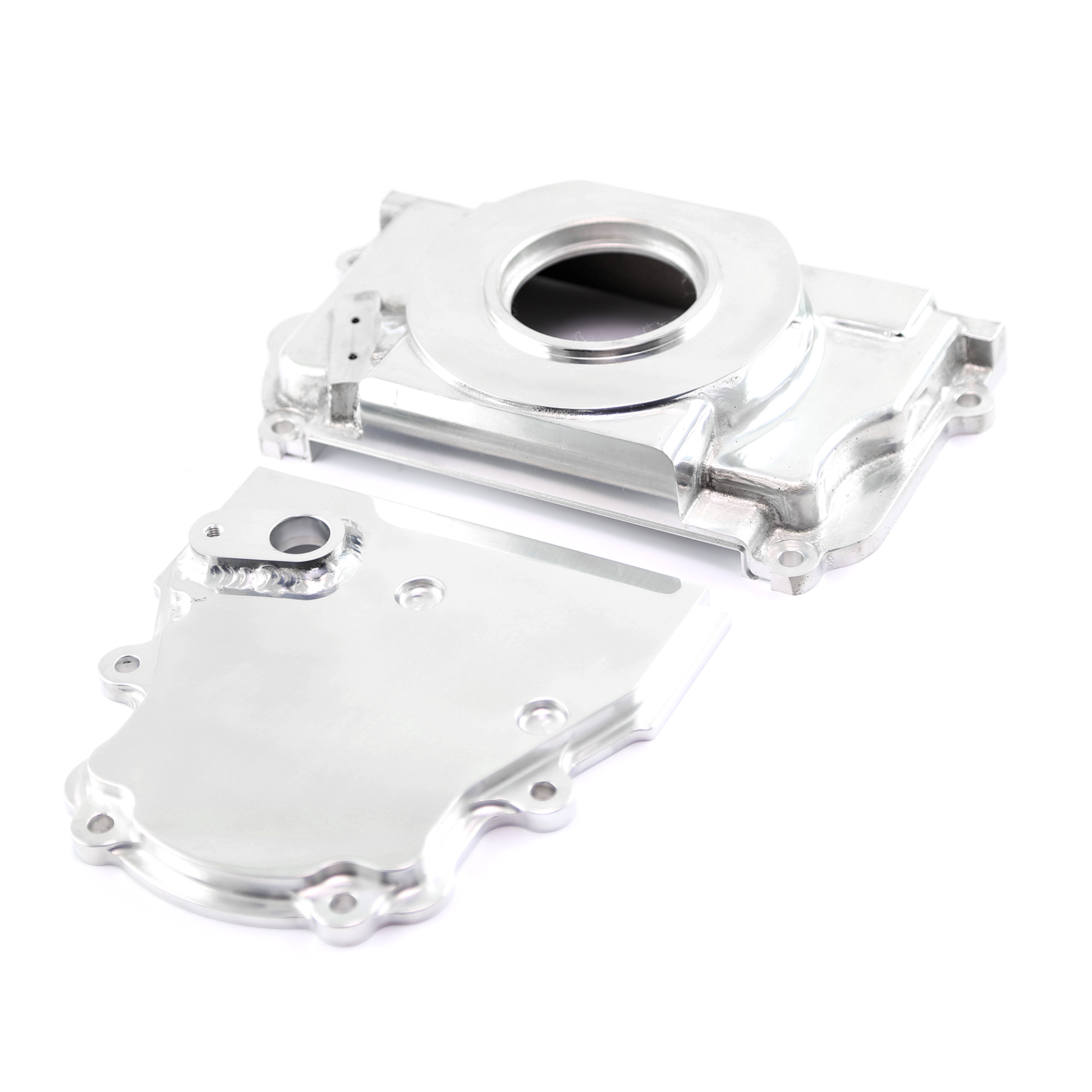 Speedmaster® PCE265.1035 Chevy GM GEN IV LS2 LS3 Polished Front 2pc Timing Cover with Cam Sensor Port