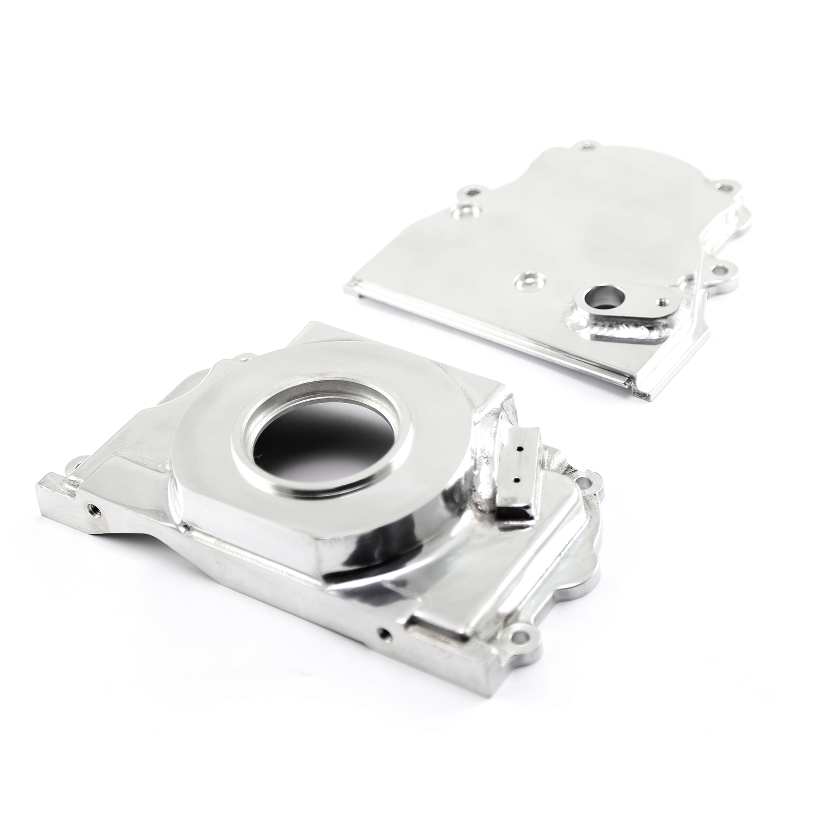 Speedmaster® PCE265.1035 Chevy GM GEN IV LS2 LS3 Polished Front 2pc Timing Cover with Cam Sensor Port