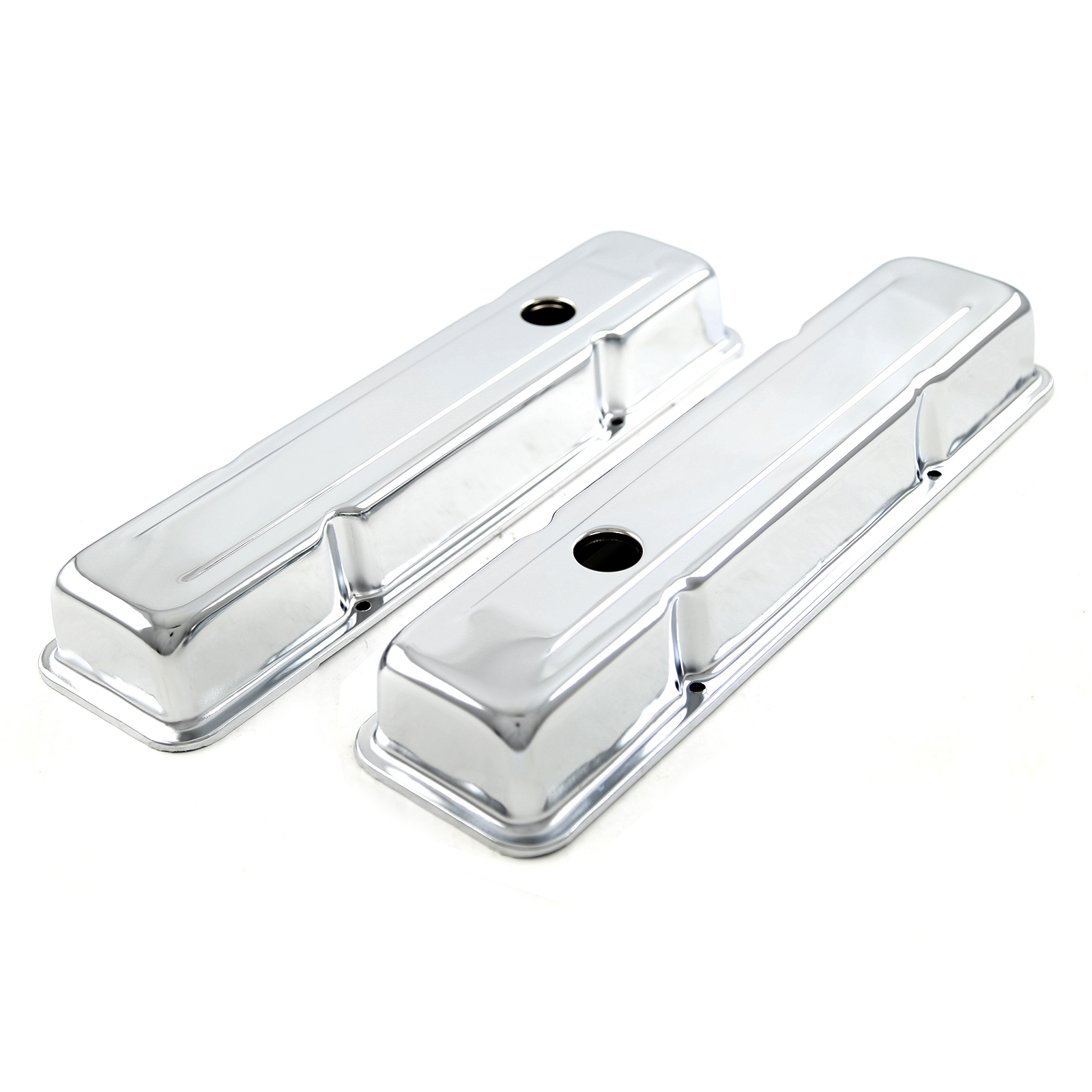 Chevy SBC 350 Chrome Steel Valve Covers Short w/ Hole