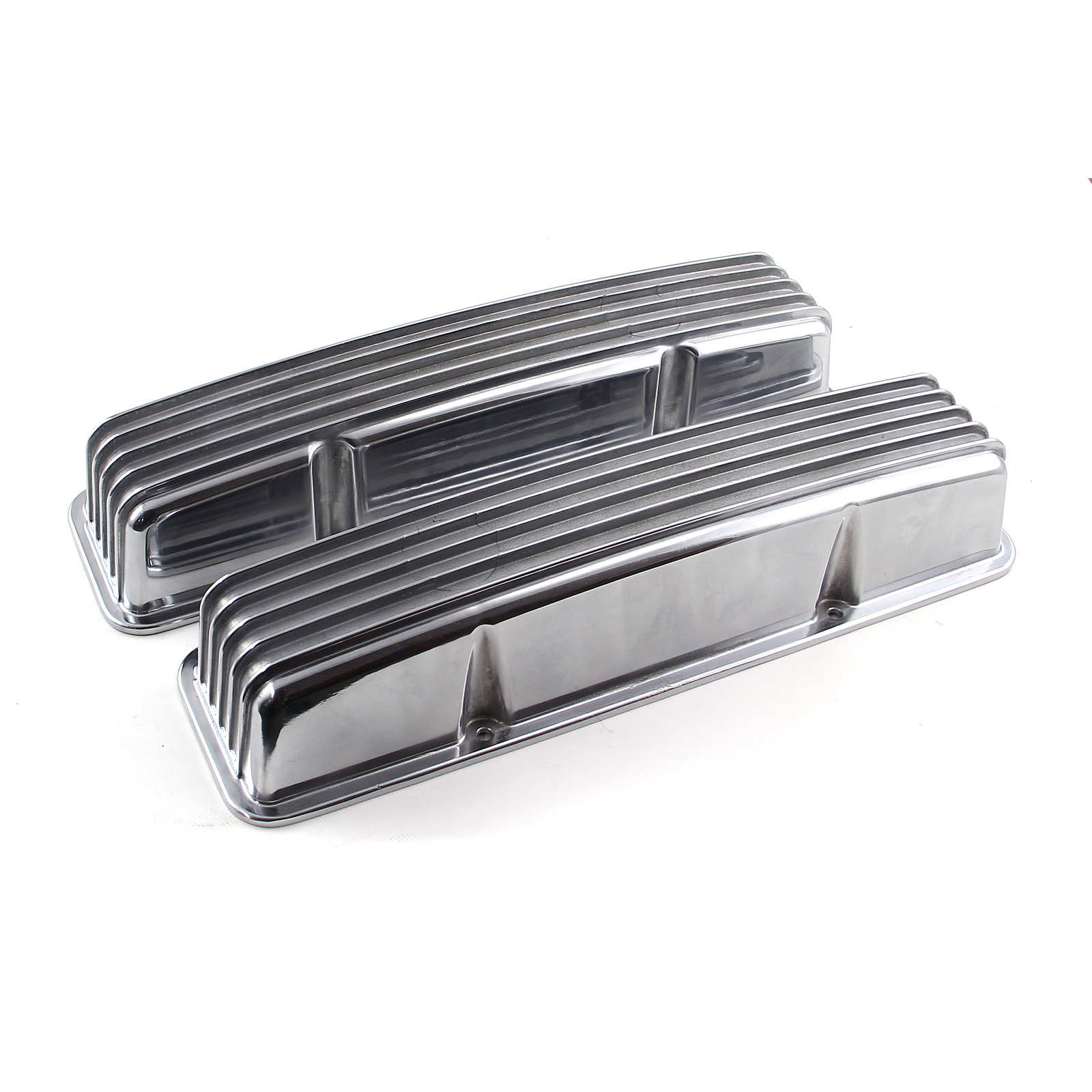 Speedmaster® PCE314.1017.02 Chevy SBC 350 Nostalgic Finned Aluminum Valve Covers - Tall w/o Holes
