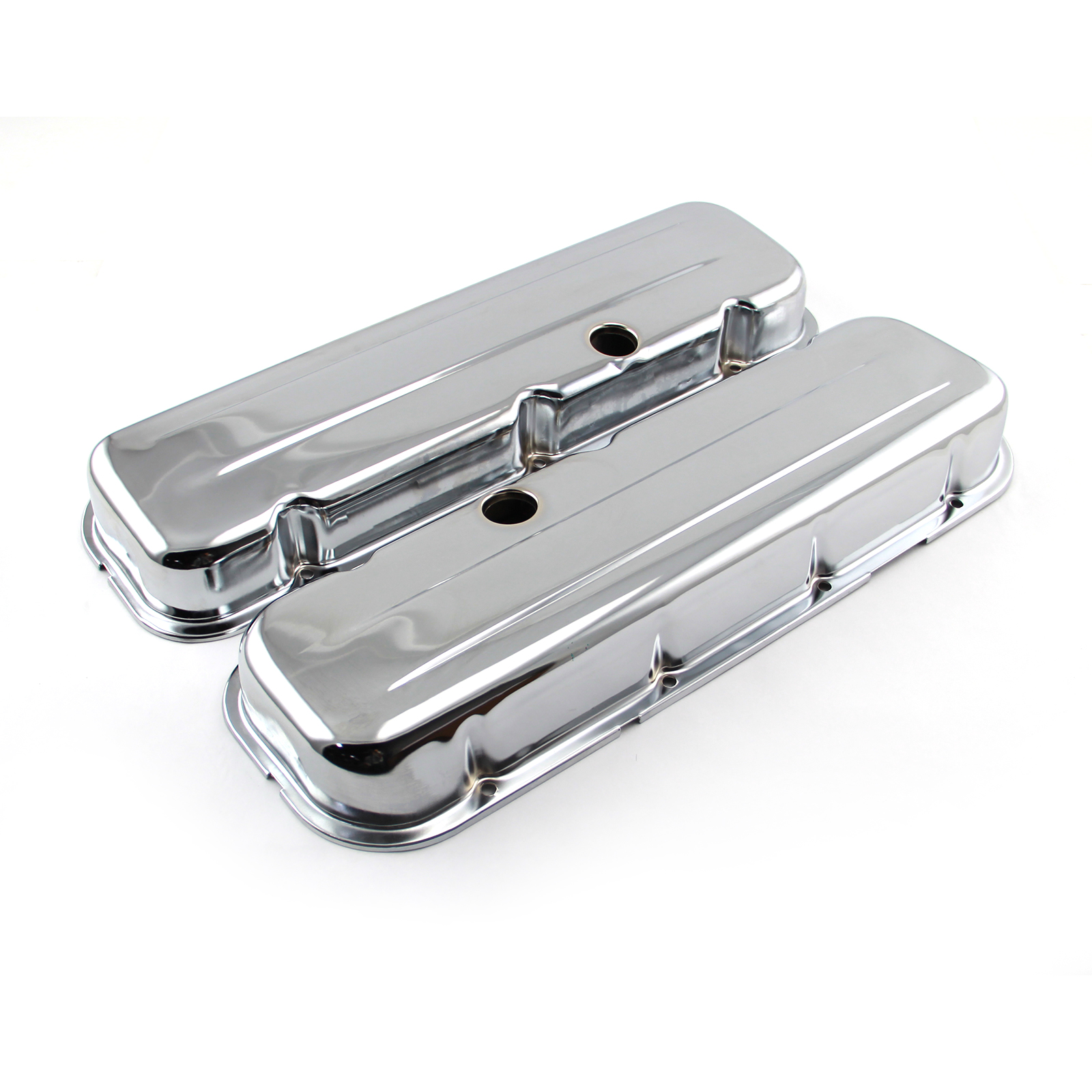 Speedmaster® PCE314.1041.01 Chevy BBC 454 Chrome Steel Valve Covers - Short w/ Baffled Hole