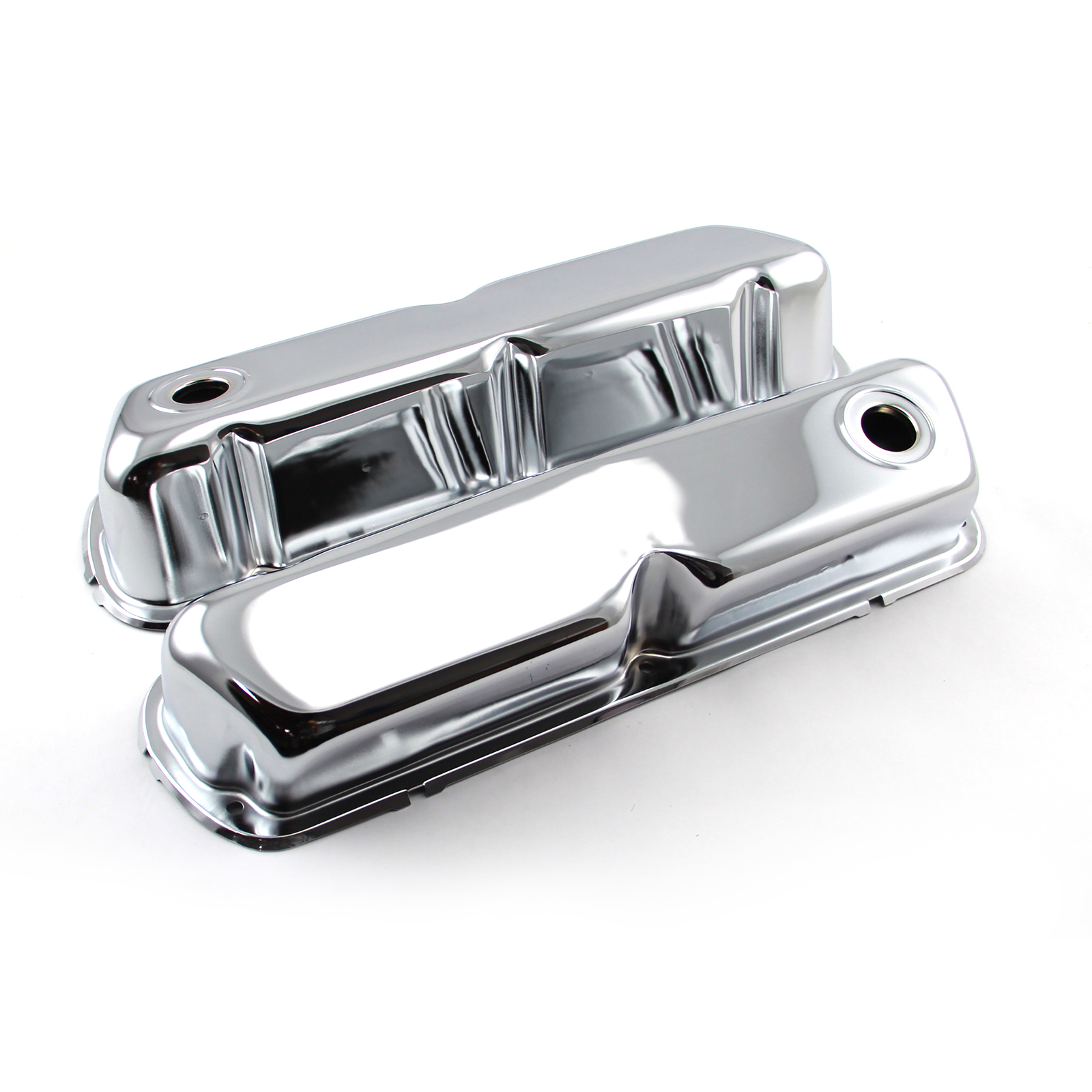 Speedmaster® PCE314.1042 Ford SB 289 302 351 Windsor Chrome Steel Valve Covers 3 1/2" Tall w/Baffled Hole