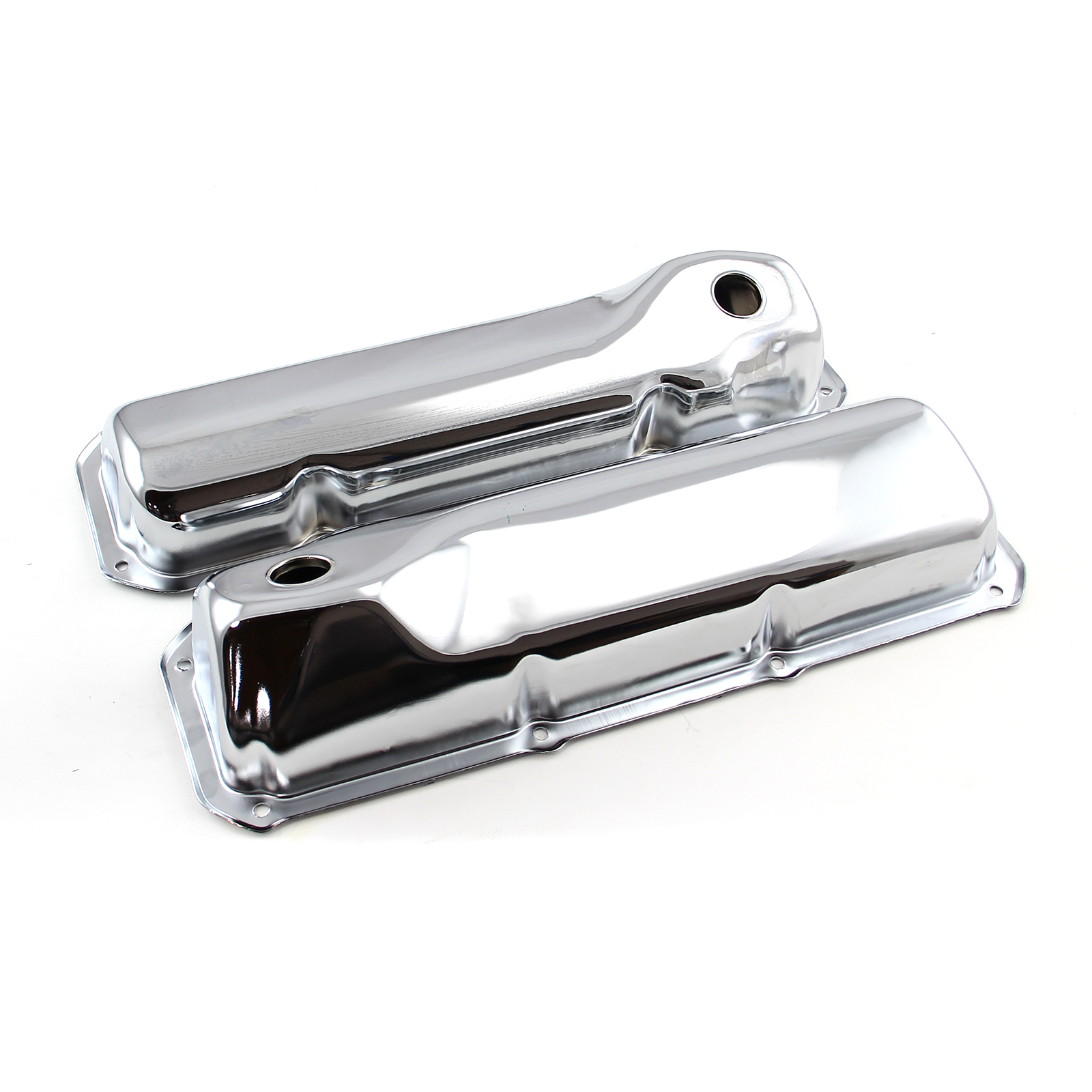 Speedmaster® PCE314.1043 Ford 351C Cleveland Chrome Steel Valve Covers 3 5/8" Tall w/ Baffled Hole