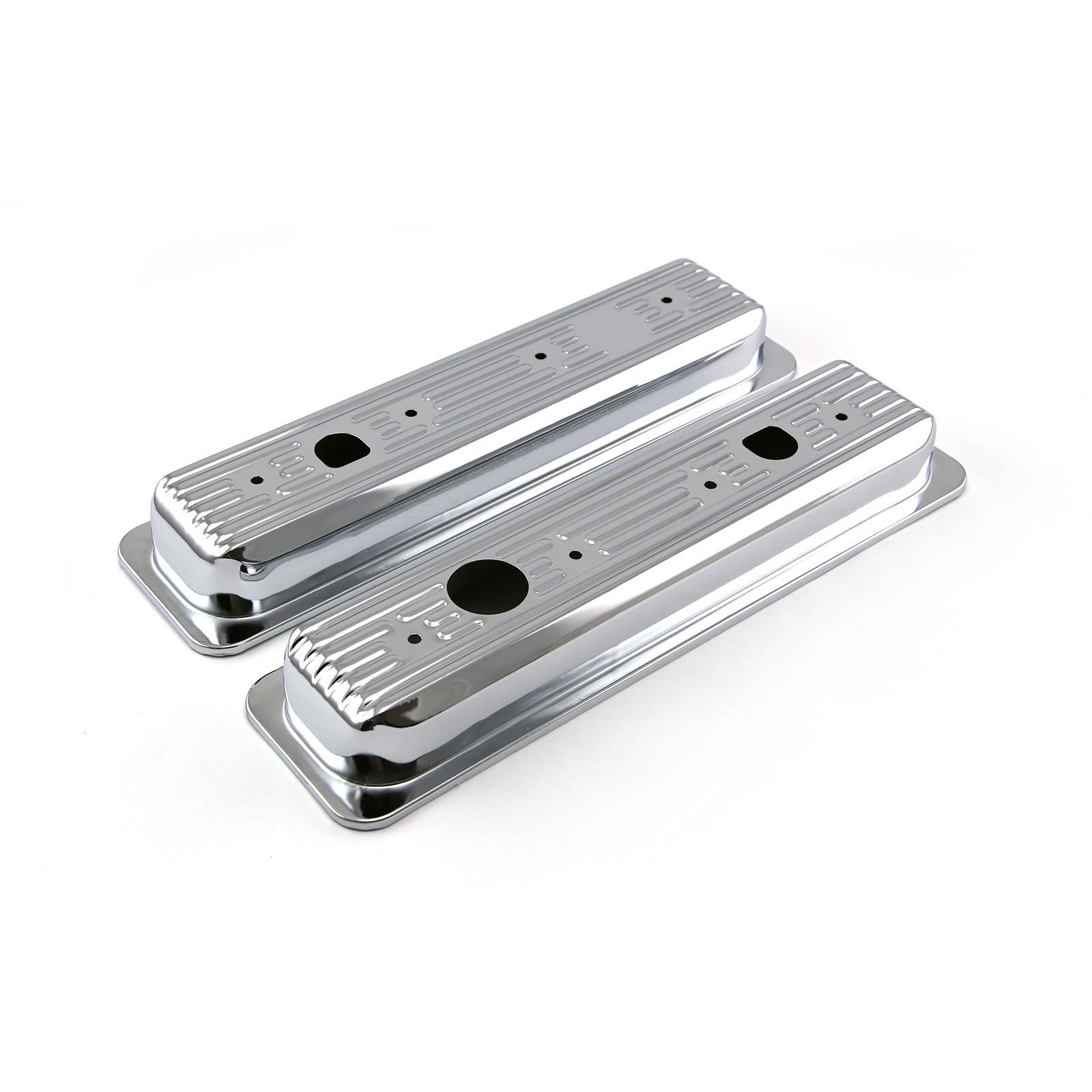 Speedmaster® PCE314.1054 Chevy SBC 350 Center Bolt Chrome Steel Valve Covers - Short w/ Truck Cap Hole