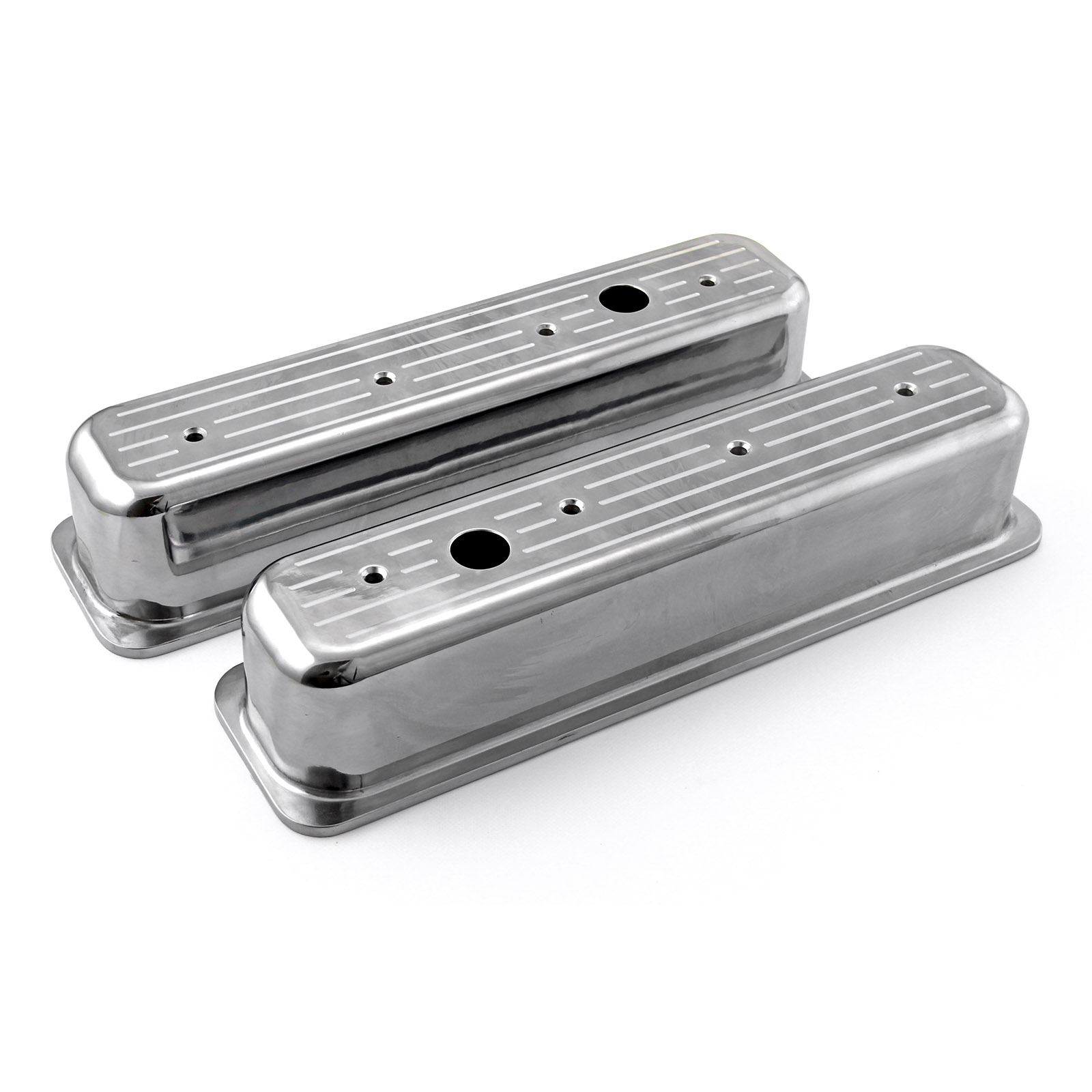 Speedmaster® PCE314.1075.03 Chevy SBC 350 Center Bolt Polished Aluminum Ball Milled Valve Covers Tall w/Hole