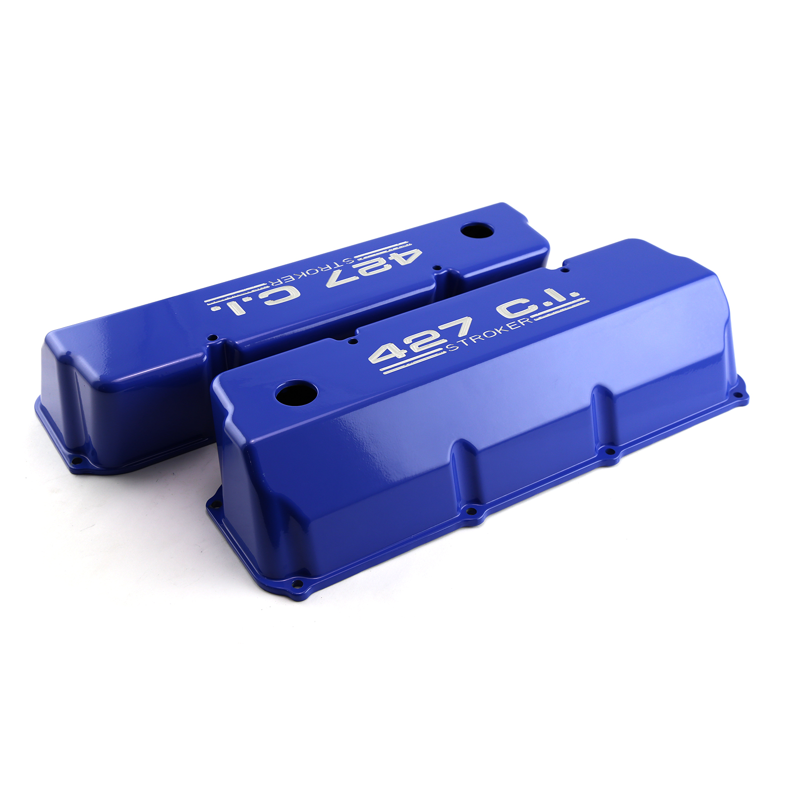 Speedmaster® PCE314.1088.03 Ford 351C Cleveland "427" Blue Aluminum Valve Covers Tall w/ Hole