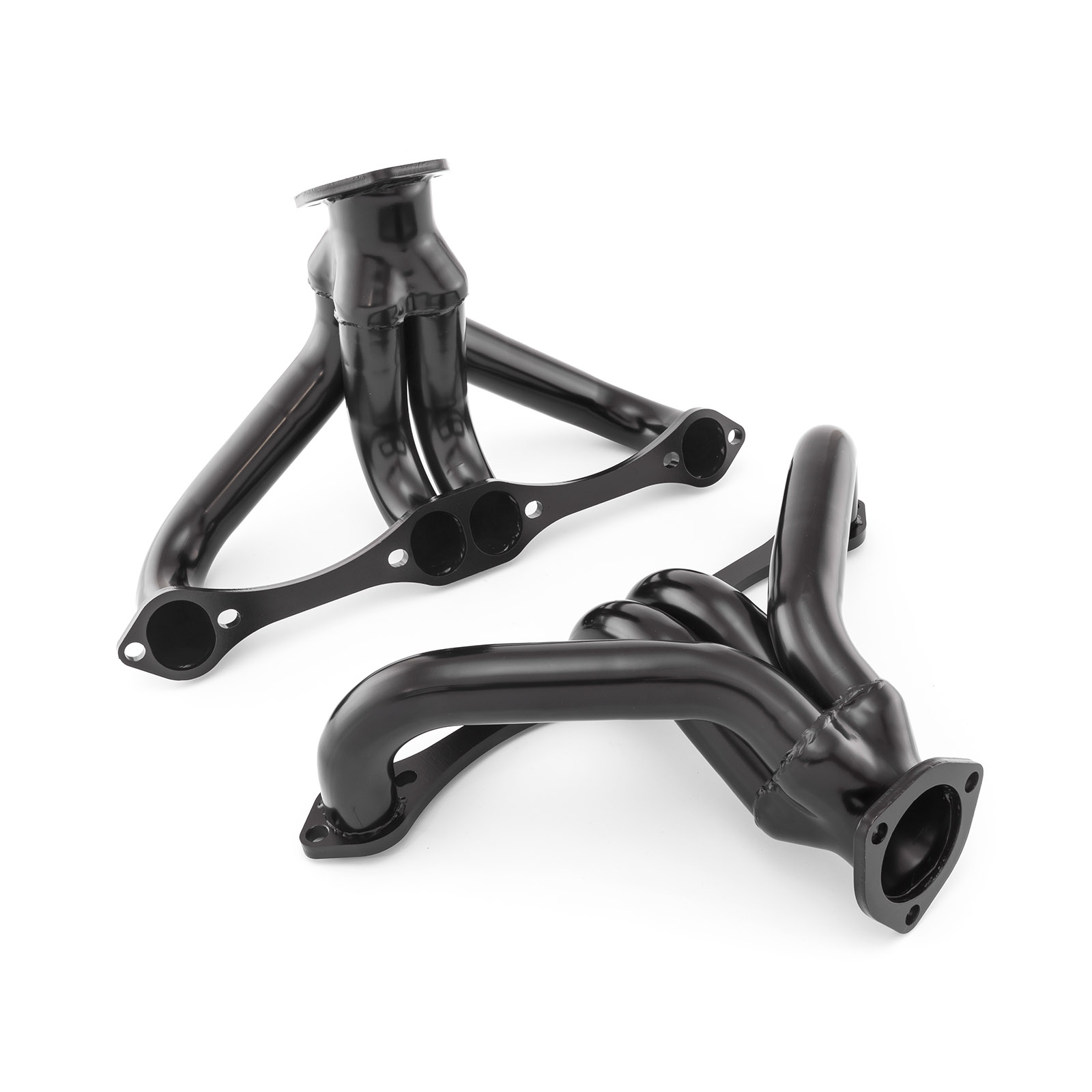 Speedmaster® PCE316.1042.02 Chevy SBC 350 1 5/8" Block Hugger Black Exhaust Headers (Angle Plug Heads)