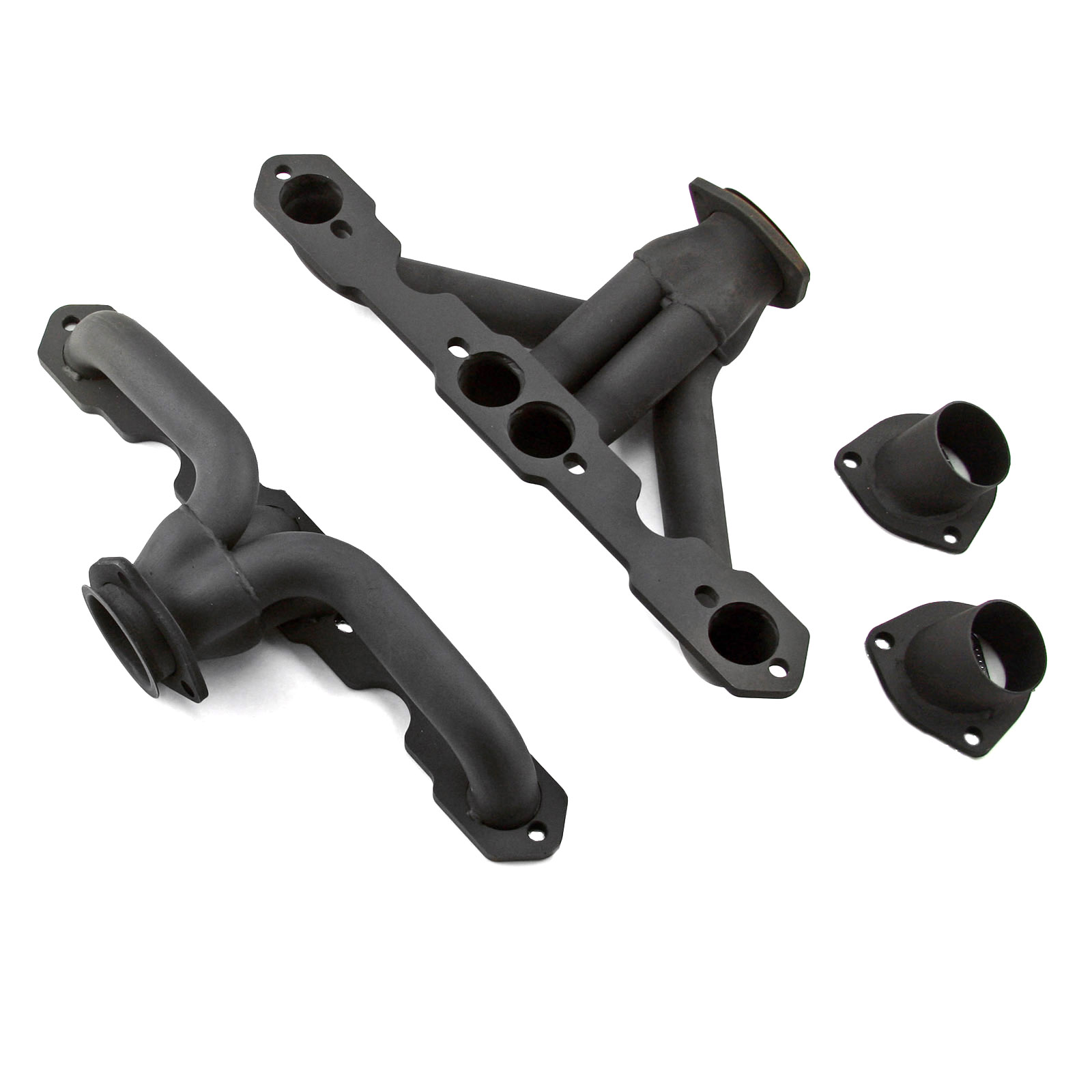 Chevy SBC 350 1955-57 Tri-5 Shorty Black Headers Straight Plug Heads