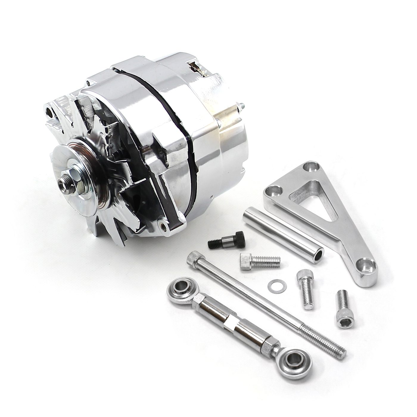 Chevy SBC 350 100 Amp 3 Wire Alternator & LWP Aluminum Bracket Kit Polished