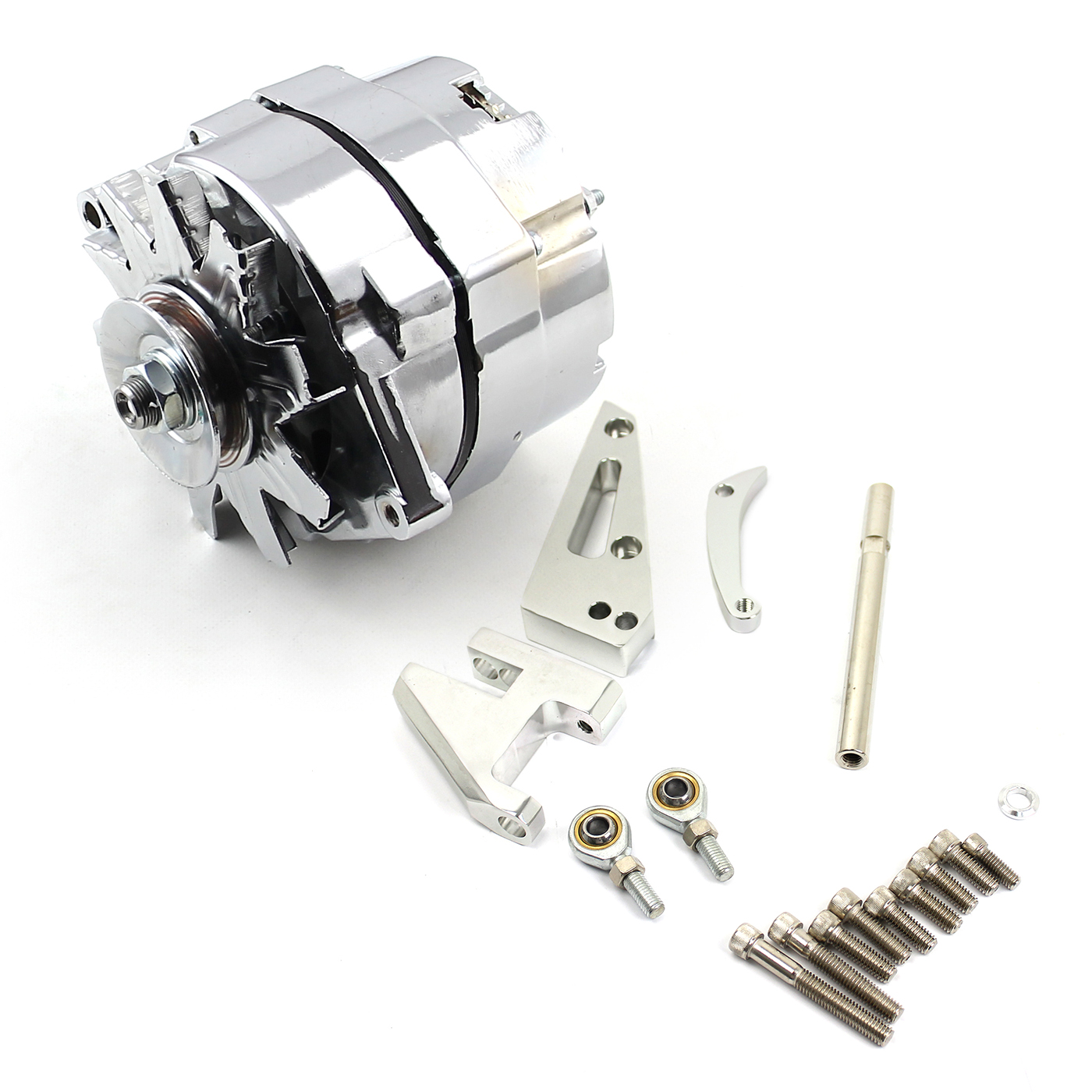 Chevy SBC 350 100 Amp 1 Wire Alternator & SWP Aluminum Bracket Kit Polished