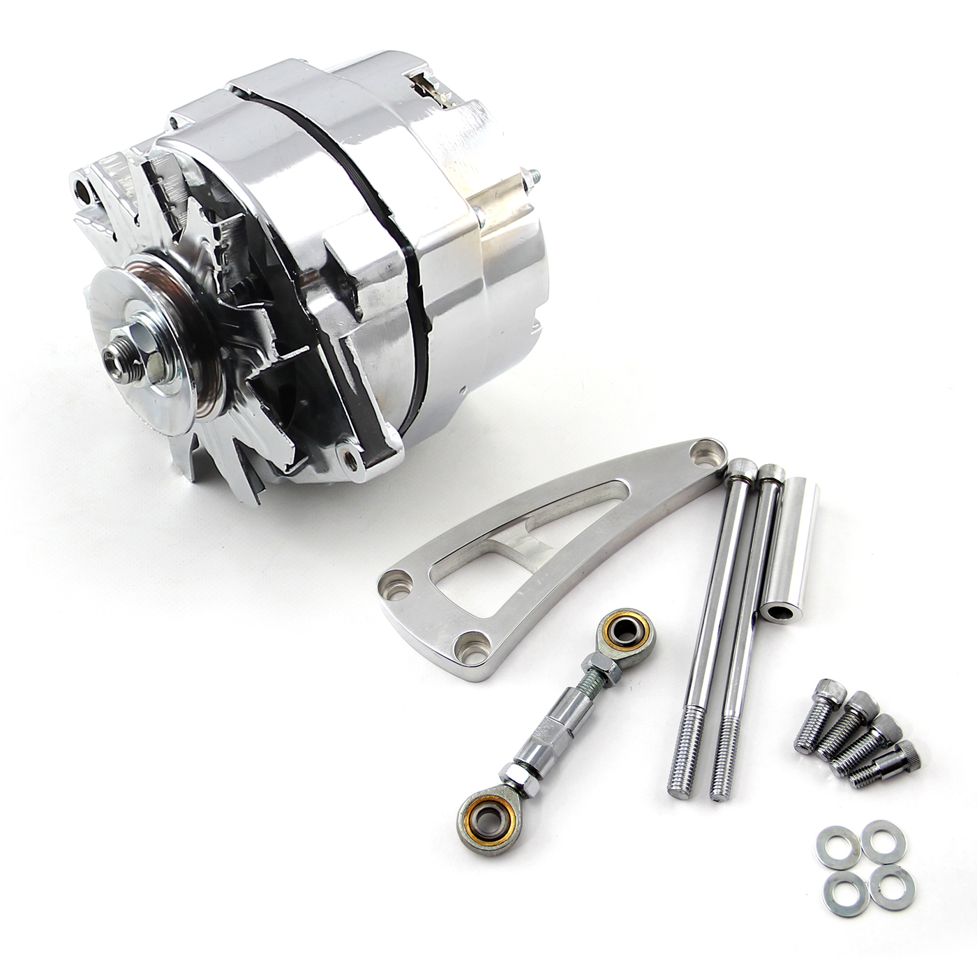 Chevy BBC 454 100 Amp 1 Wire Alternator & LWP Aluminum Bracket Kit Polished