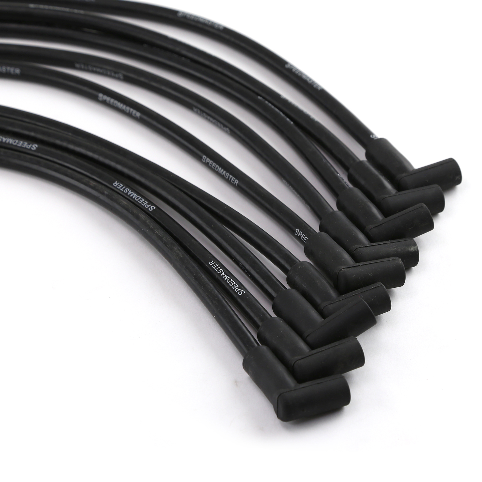 Speedmaster® PCE390.1006.01 Universal 90 Deg to 90 Deg Over Covers Male Black Spark Plug Wires Suits Chevy