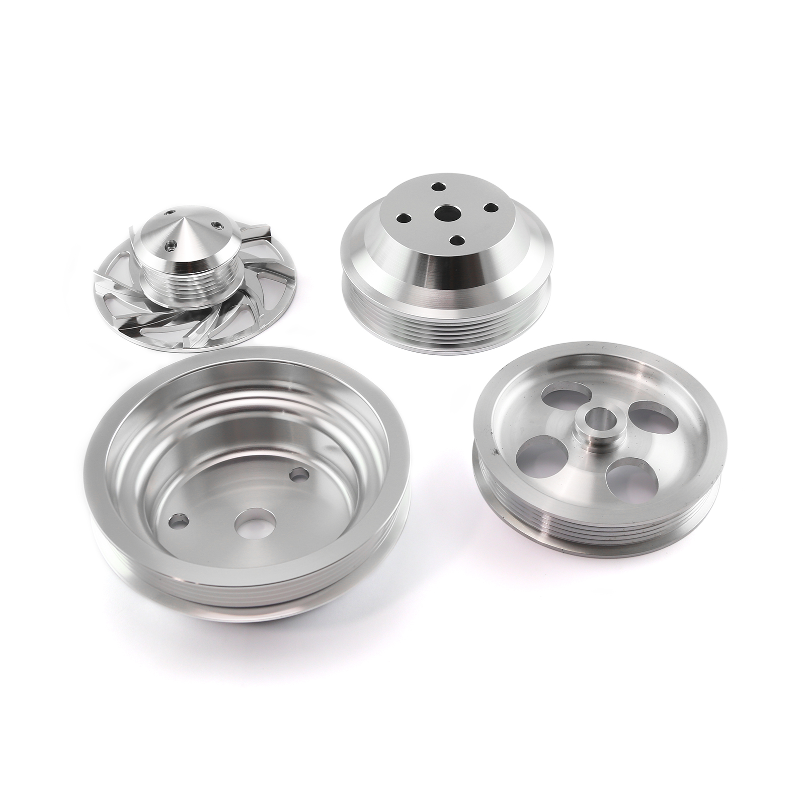 Speedmaster® PCE415.1040 Chevy SBC Serpentine Pulley Kit Short Water Pump with Type 2 Power Steering Pump