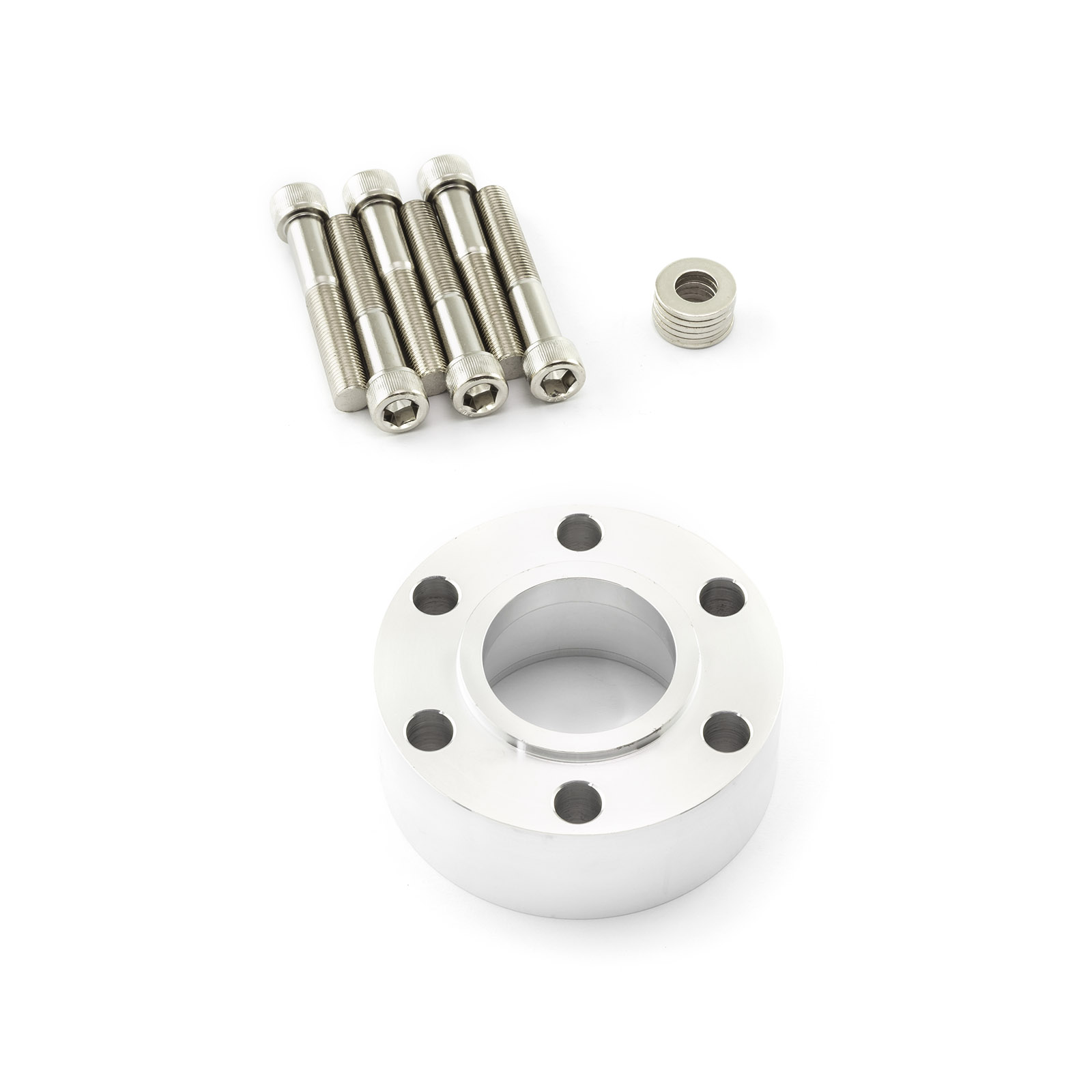 Speedmaster® PCE466.1005 Supercharger Snout / Crank Pulley Spacer w/ Hardware Billet Aluminum 1.250" Thick