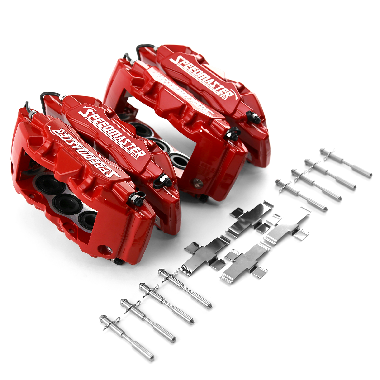 Speedmaster® PCE521.1017 6 Piston Billet Caliper Front & Rear Kit - Red Powdercoated